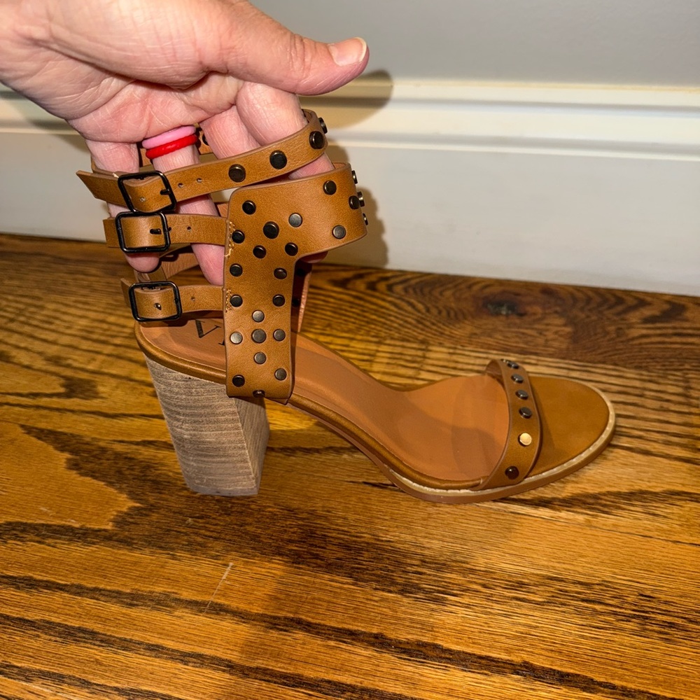 Brown Studded Block Heel Sandals